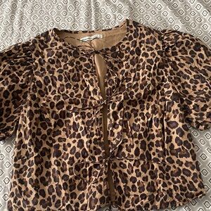 Leopard Print Puff Sleeve Blouse